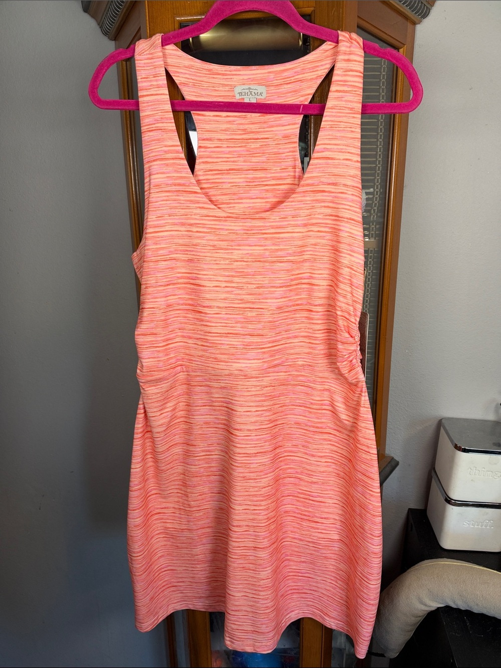 TEHAMA Coral-Peach Space-Dye Racerback Tank Dress